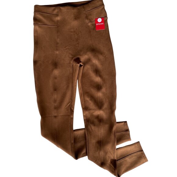 NWT Spanx High Waisted Faux Suede Leggings Rich Camel, Size M - Picture 1 of 13